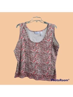 Villager (Liz Claiborne) peach paisley w/bead accents print tank Size 3X EUC